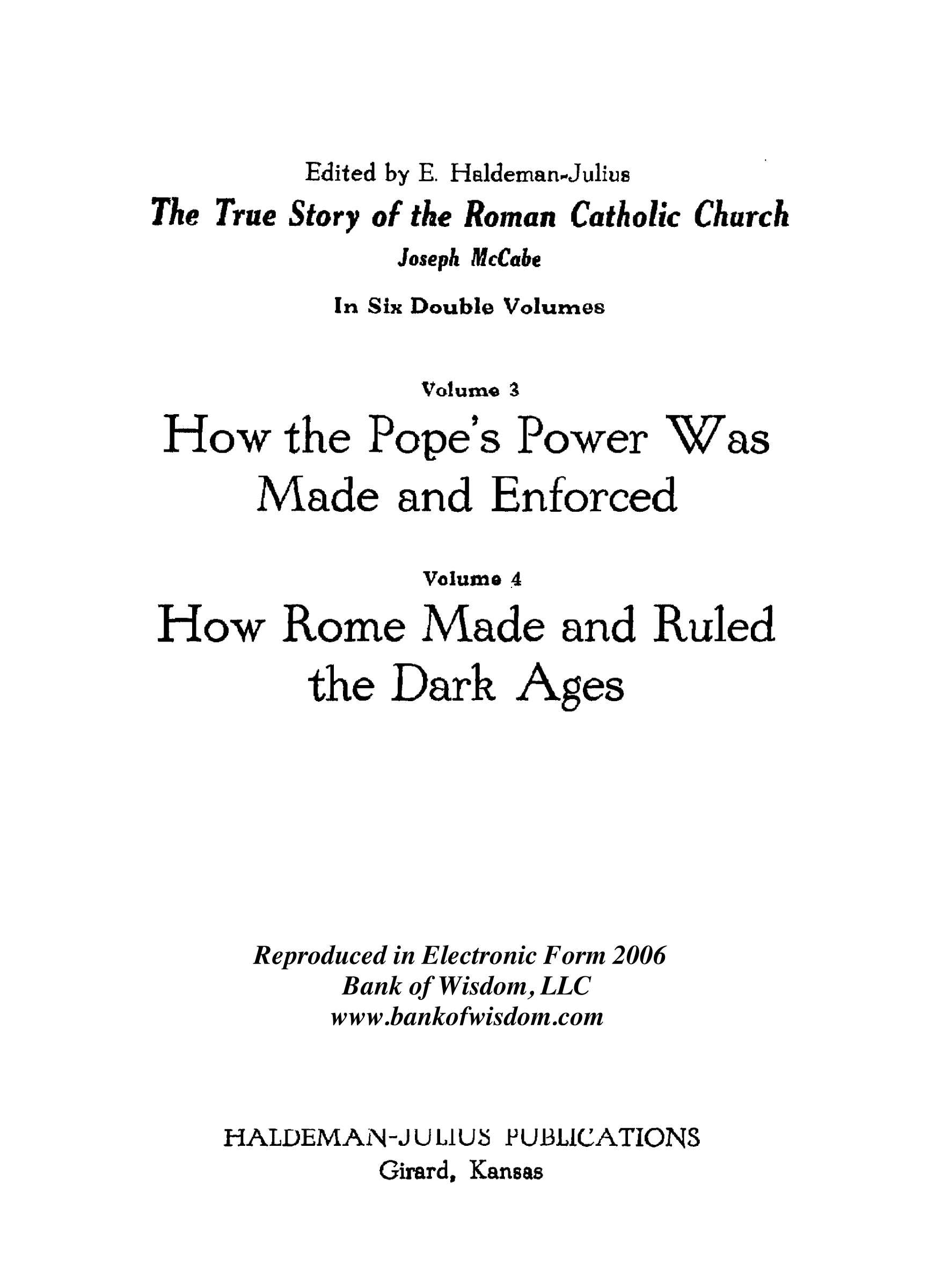 (image for) The True Story of the Roman Catholic Church, Vols. 3 - 4 of 12 V